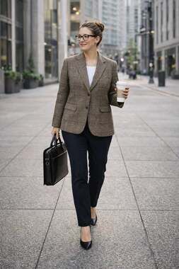 Lauren Ralph Lauren Brown Plaid Tweed Blazer Wool Blend Plus Size 18W